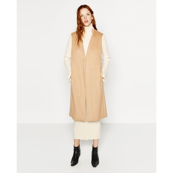 Zara Jackets & Blazers - Zara Basic Camel Sleeveless Long Duster Jacket Cardigan Jacket Fall Autumn Small